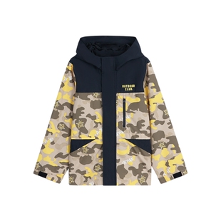 班尼路童装新款中性外套迷彩撞色棉衣连帽保暖防护拉链夹克