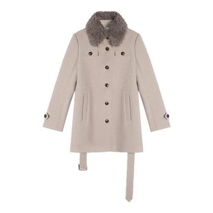 贰羊设计【浅屿】高智感复古羊毛夹克正肩大衣女配毛领收腰冬外套