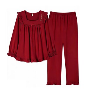 女童新款红色睡衣家居服本命年春秋纯棉长袖母女亲子装套装可外穿