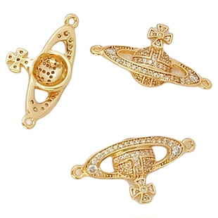 强保色枪黑14K包金白K镶满锆西太后土星吊坠手工DIY手链项链耳饰