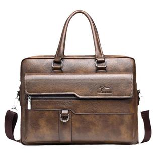 麦克袋鼠手提包男士包包真皮公文包商务休闲牛皮单肩斜挎包公文包