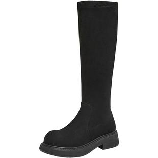 百思图2025冬季商场新款绒面弹力靴瘦瘦靴骑士靴女长靴B8111DG5