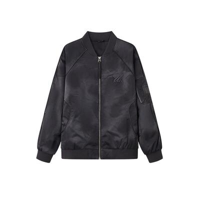 USHI悠时简约立领通勤休闲罗纹拼接廓版刺绣LOGO潮酷印染夹克男装