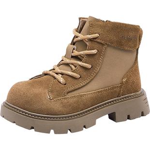 意尔康童鞋儿童马丁靴2025秋冬新款保暖女童软底短靴户外男童皮靴