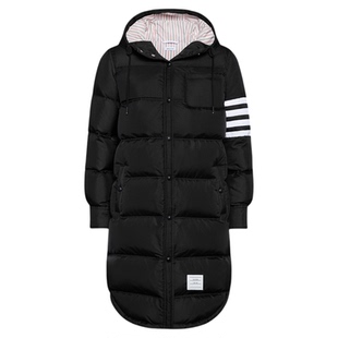 [24期免息][冬季新品]THOM BROWNE 女士连帽四条纹长款羽绒服大衣
