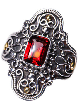 法式复古宫廷纯银石榴石手工戒指