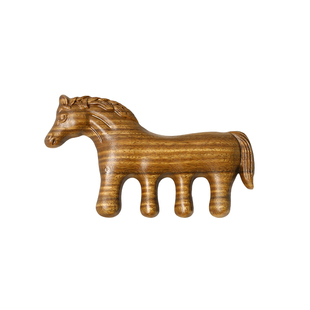 天然绿檀木雕刻马年吉祥物生肖小马款按摩梳子 女款文玩木梳饰品