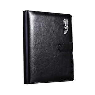 活页笔记本a5办公会议记录本商务工作记事本加厚皮面文具本子定制可印LOGO可拆卸扣环带插笔活页夹笔记本子黑