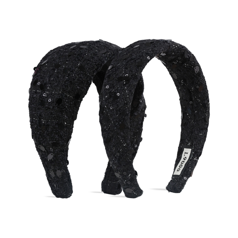 【超闪黑色亮片】小香风毛呢发箍