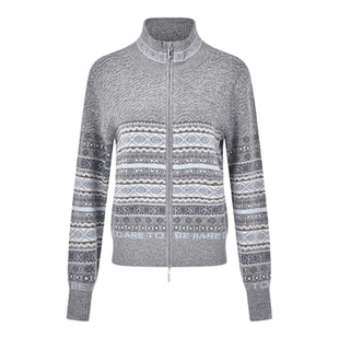 情侣款RARE威雅女装 2025秋冬新款羊毛混纺费尔岛灰色毛开衫外套