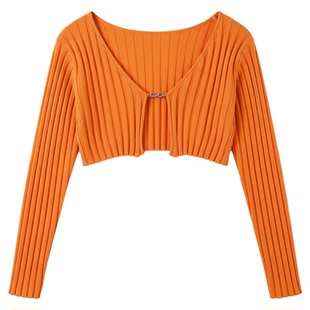 Solid Color Long Sleeve Cropped Knit Cardigan 纯色短针织开衫