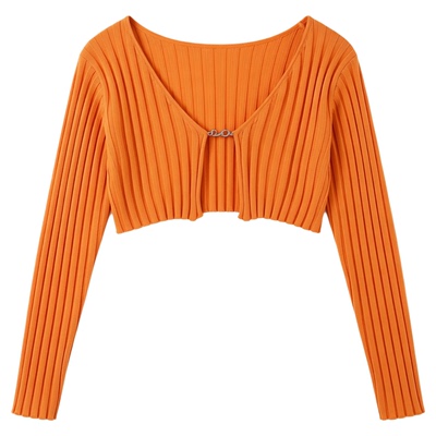 Solid Color Long Sleeve Cropped Knit Cardigan 纯色短针织开衫