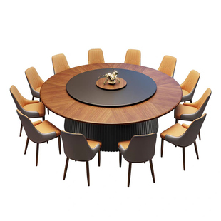 现代极简酒店轻奢岩板电动餐桌大圆桌别墅会所餐厅大理石宴会桌椅