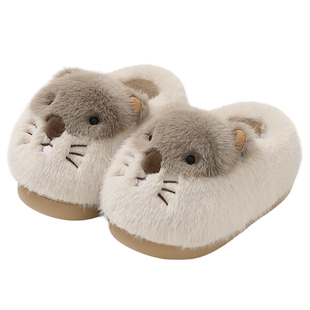 土拨鼠儿童棉拖鞋女童新款冬季包跟室内家居毛绒保暖亲子棉鞋男孩