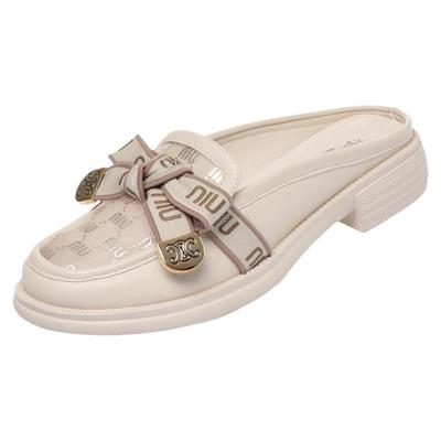 2023新款夏季真皮时尚包头半拖鞋