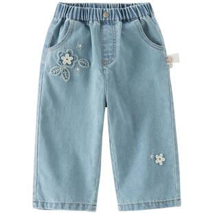 戴维贝拉儿童裤子2026女童新款牛仔裤女宝春装A类洋气长裤阔腿裤