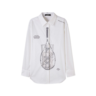 U/TI本白色网球印花衬衫女百搭棉感宽松休闲上衣尤缇2025春季新款