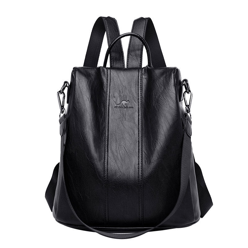 袋鼠威威真皮双肩女包2025新款时尚纯牛皮软皮大容量女士防盗背包