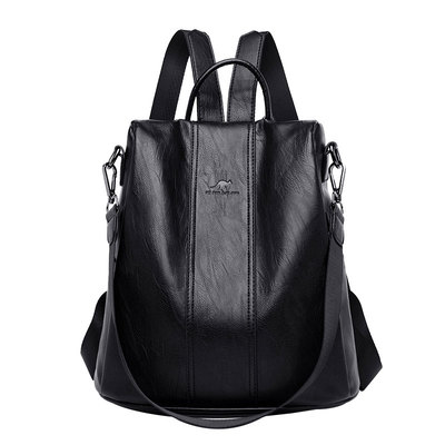 时尚纯牛皮大容量女士防盗背包