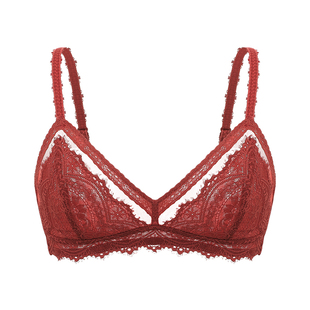 【Scarlett】遐法式三角杯内衣女不空杯平胸中小胸红色无钢圈文胸