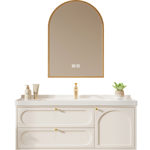 橡木烤漆浴室柜组合陶瓷一体盆法式卫生间现代简约洗脸盆洗手盆柜