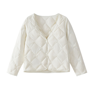 25秋冬新款鹅绒羽绒服内胆女短款轻薄保暖大衣校服伴侣深V领外套