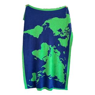 北欧风绿色地图毯子半边绒午睡盖毯沙发装饰毯子轻奢四季通用卧室