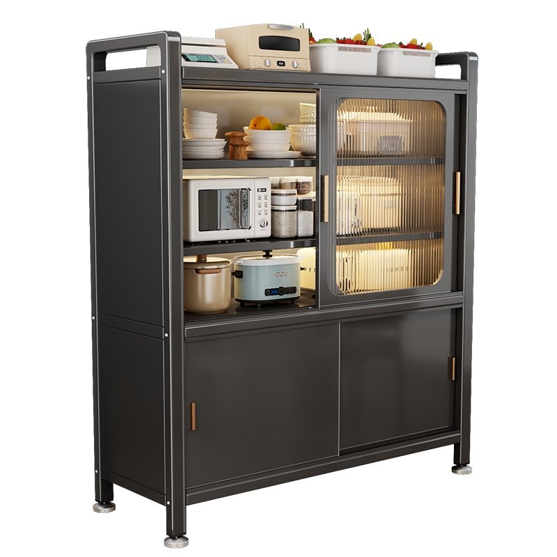 厨房置物架多层推拉门锅碗收纳柜家用防尘餐边落地多功能储物橱柜