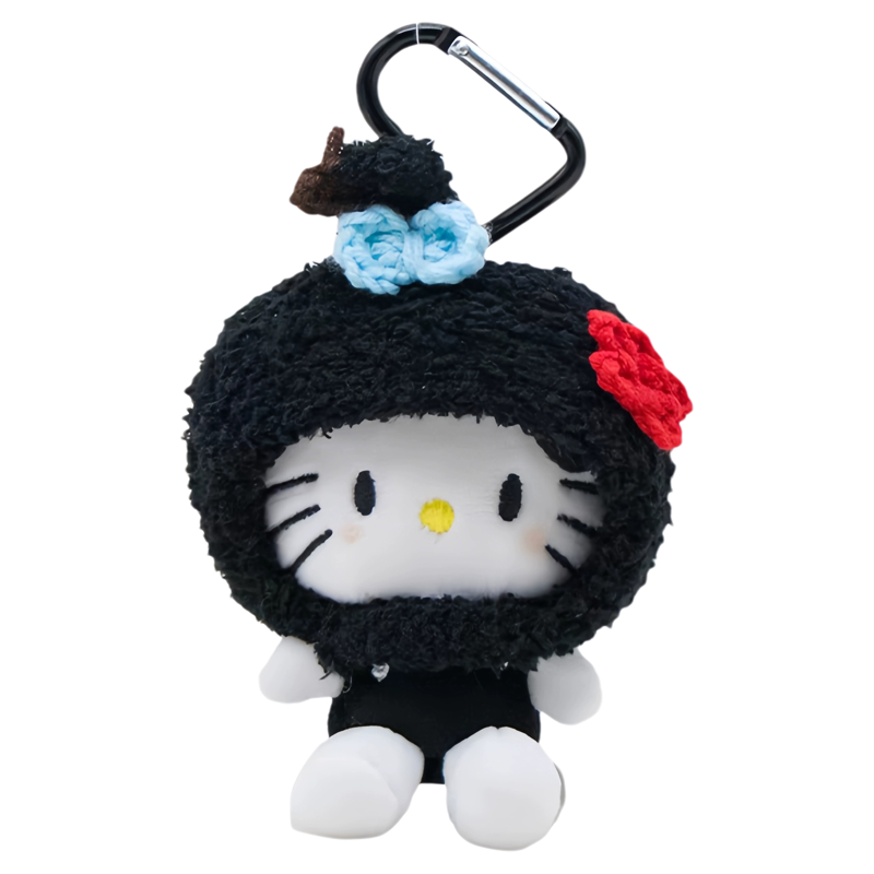 日本正版三丽鸥hello kitty小丸子头套系列毛绒公仔玩偶包包挂件