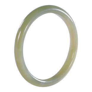 和合玉器和田玉青白玉手镯山料宽条少女圆镯内扁外圆玉镯子58.13