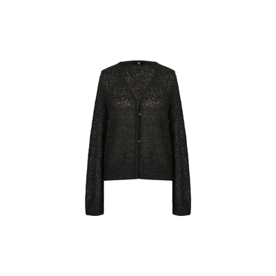 SEEKSIMPLE 羊绒羊毛V领镂空薄短款阔版针织开衫