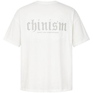 CHINISM「蝴蝶剪影立体钢印」白色全棉短袖T恤男夏季休闲五分袖