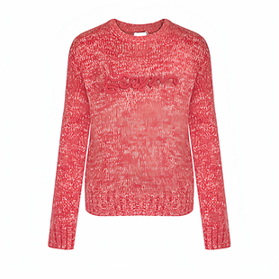 赵今麦骄阳似火同款红色字母刺绣提花长袖圆领毛衣百搭显瘦针织衫