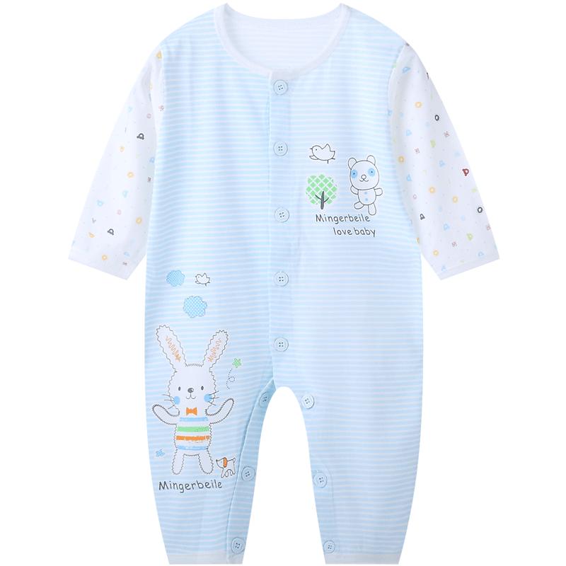 婴儿连体衣服睡衣长袖初生0-3-6
