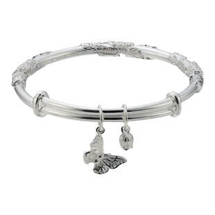 顺庆银楼S9999纯银手镯女铃兰花足银镯子新中式送爱人轻奢礼物