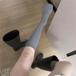 配靴子穿 纯棉灰色靴子袜骑士靴秋冬堆堆袜长袜 小腿袜子女春秋季