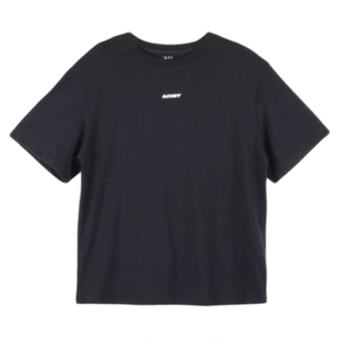 A21女装设计感印花针织宽松圆领落肩短袖t恤夏季后背破洞上衣女