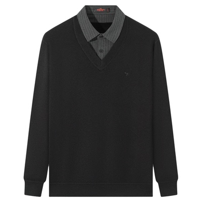 柒牌加绒羊毛衬衫领毛衫秋冬新款