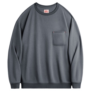 马登工装美式休闲华夫格针织口袋卫衣圆领T恤宽松长袖上衣男春季