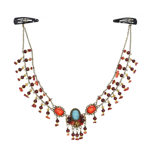 新疆哈萨克族红色流苏眉心坠额饰头饰云南旅游发饰复古夸张项链