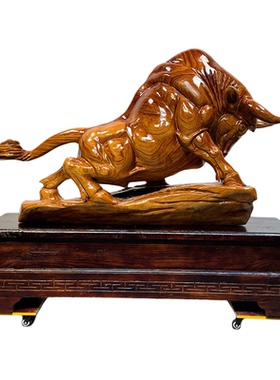 实木根雕招财牛摆件吉祥物