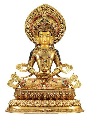 闯隆铜鎏金雕花常寿佛铜雕像摆件