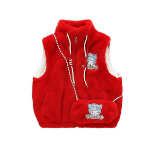 女童羊羔毛绒马甲秋冬儿童库洛米仿皮草外穿加绒加厚坎肩毛毛背心