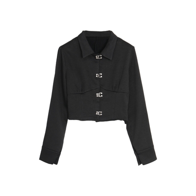 西町村屋复古金属扣装饰衬衣女