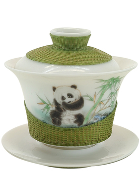 手工竹编悬停盖碗可旋转泡茶套装