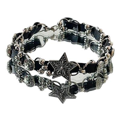 黑色皮质编织五角星项链