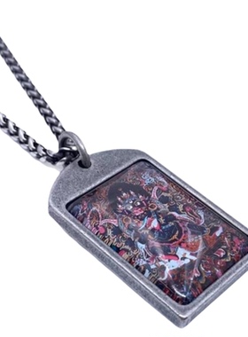 钛钢男士唐卡风彩绘大黑天项链