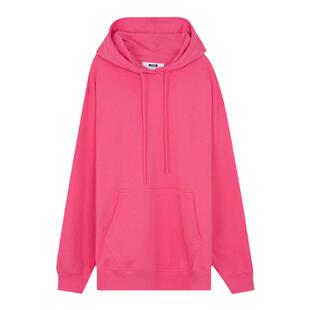 MSGM春季女士简约百搭LOGO印花纯棉连帽长袖卫衣粉色高端美式复古