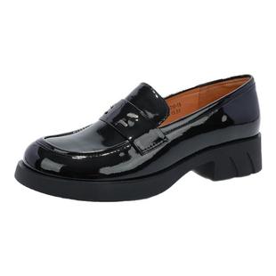 GNC乐福鞋女2025春季新款圆头漆皮通勤中跟单鞋女英伦风小皮鞋