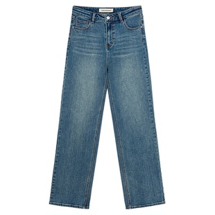 美特斯邦威牛仔裤女秋冬季美式复古直筒加厚阔腿宽松牛仔裤